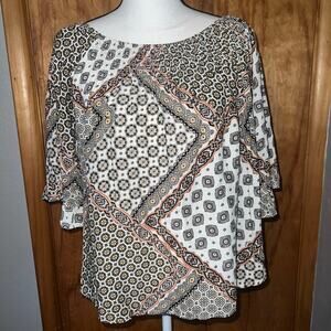 Vintage Y2K Paisley Floral Print Colorful Maurices Quarter Sleeve Size Small